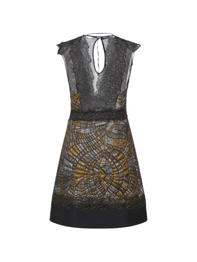 Moschino Lace-trim Metallic-effect Mini Dress In Black