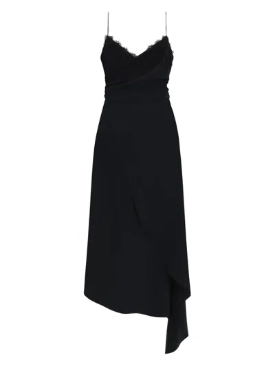 Moschino Lace-trimmed Acetate Silk Midi Dress In Black