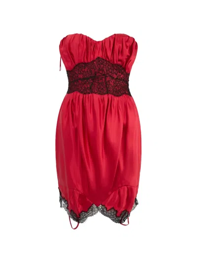 Moschino Lace-trimmed Gathered Mini Dress In Red