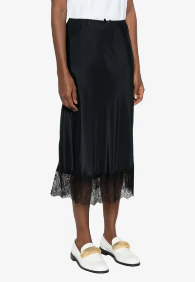 Moschino Lace-trimmed Silk-blend Midi Skirt In Black