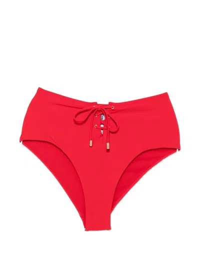 Moschino Lace-up Bikini Bottoms In Red