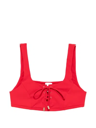 Moschino Lace-up Bikini Top In Red