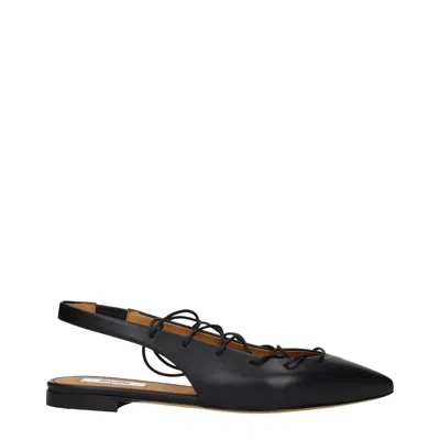 Moschino Lace-up Leather Flat In Black