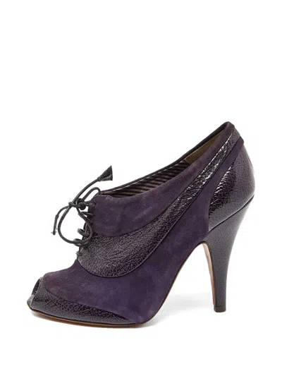 Pre-owned Moschino Lace-up Peep-toe Pumps In Purple