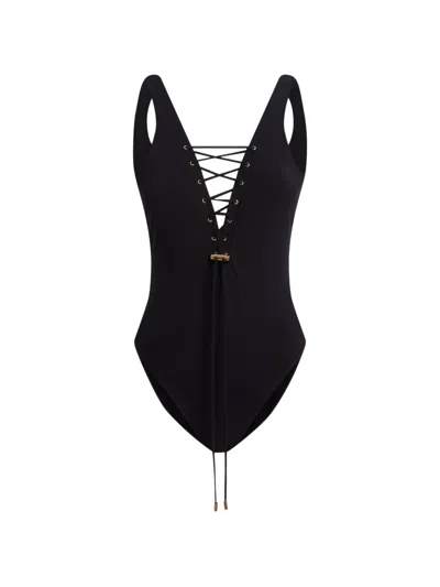 Moschino Lace-up Swimsuit In Black