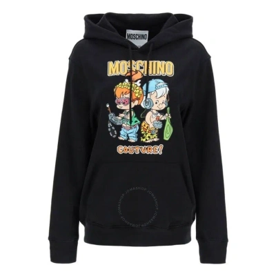 Moschino Ladies Black Graphic-print Pullover Hoodie