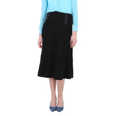 Moschino Ladies Black Leather Detail Pleated Skirt
