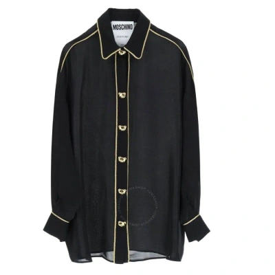 Moschino Ladies Black Long-sleeve Teddy Button Silk Shirt