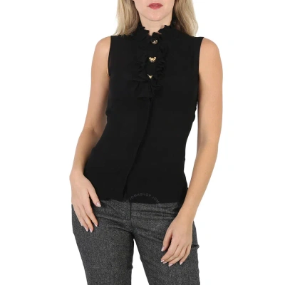 Moschino Ladies Black Ruffle-trim Silk Sleeveless Shirt