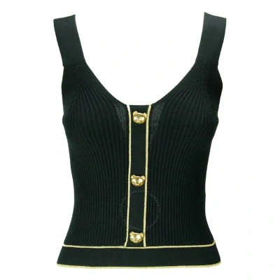 Moschino Ladies Button-embellished Ribbed Wool Tank Top In Black