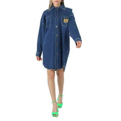 Pre-owned Moschino Ladies Denim Teddy Embroidered Shirt Dress, Brand Size 38 (us Size 4) In Blue