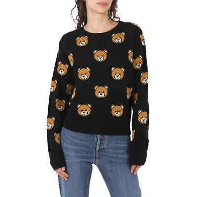Pre-owned Moschino Ladies Fantasia Black Teddy Bear-print Wool Jumper, Brand Size 38 (us