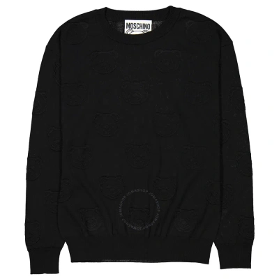 Moschino Ladies Fantasy Print Black Teddy Bear Jacquard Knitted Sweater