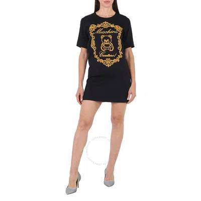 Moschino Ladies Fantasy Print Black Teddy Embroidered T-shirt Dress