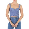 Moschino Ladies Fantasy Print Blue Monogram Denim Cropped Top In Blue