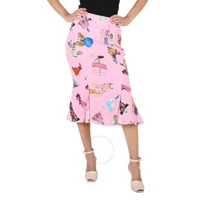 Moschino Ladies Fantasy Print Pink Flare Skirt