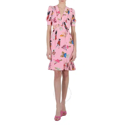 Moschino Ladies Fantasy Print Pink Illustration Print Dress