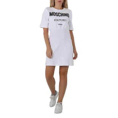 Pre-owned Moschino Ladies Fantasy Print White Couture Logo T-shirt Dress