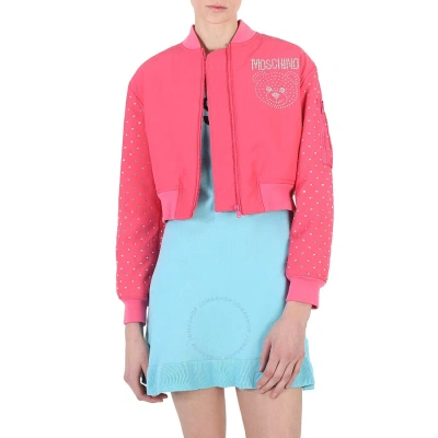 Moschino Ladies Fuschia Pink Crystal Detail Bomber Jacket