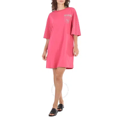 Moschino Ladies Gem-logo T-shirt Dress In Fucsia In Pink