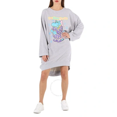 Moschino Ladies Grey Hippo Print Sweater Dress In Gray