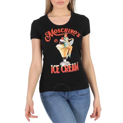 Moschino Ladies Ice Cream Print Cotton T-shirt In Black