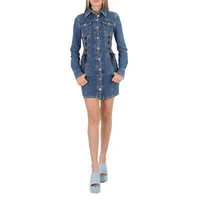Pre-owned Moschino Ladies Lace Detail Denim Mini Dress In Blue