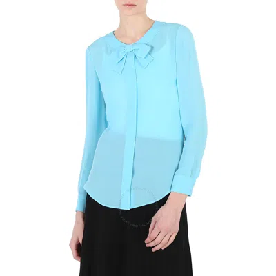 Moschino Ladies Light Blue Bow Detail Long-sleeved Blouse