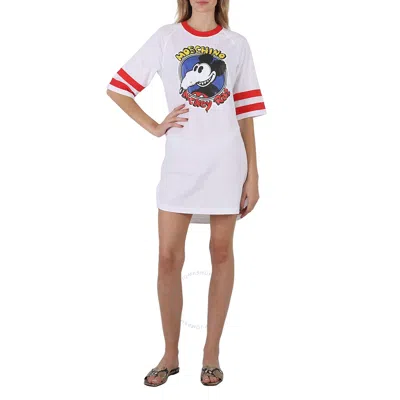 Moschino Ladies Mickey Rat Print Shirt Dress In White
