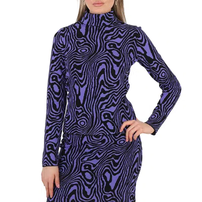 Moschino Ladies Moire-effect Funnel-neck Jumper In Purple
