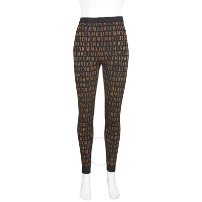 Moschino Ladies Monogram Print Knit Pants In Black