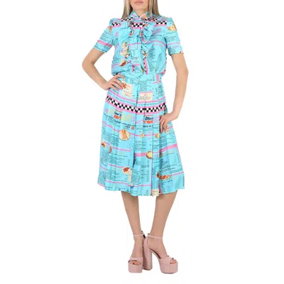 MOSCHINO LADIES MULTI DRIVE IN MENU-PRINTED PLEATED MIDI SKIRT, BRAND SIZE 38 (US SIZE 4)