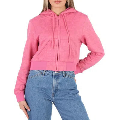 Moschino Ladies Pink All-over Logo Short Sweatshirt