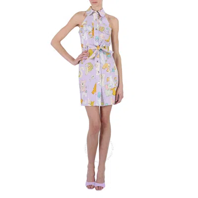 Moschino Ladies Purple All Over Logo Circus Print Dress In Multi