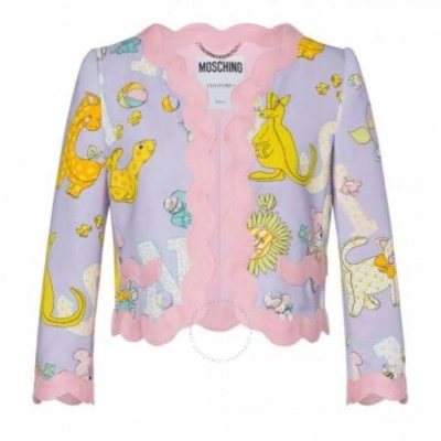 Moschino Ladies Purple Circus Print Cady Blazer Jacket