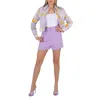 Moschino Ladies Purple Pleated Crepe High-rise Shorts In Purple