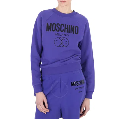 Moschino Ladies Purple Smily Logo Cotton Sweatshirt