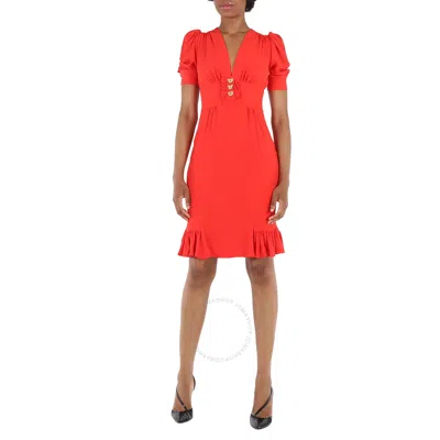 Moschino Silk Blend Dress With Iconic Gold Metal Detail - Atterley In Red