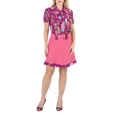 Moschino Ladies Sketches Georgette And Boucle Dress In Fuschia