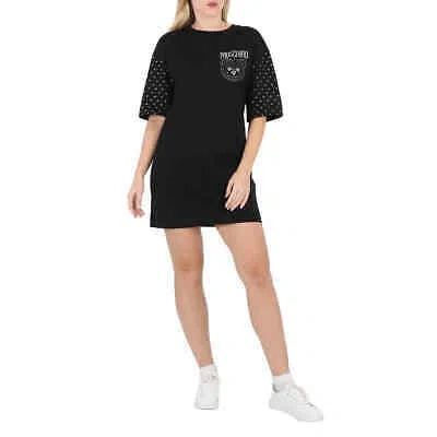Pre-owned Moschino Ladies Teddy Bear Gem-logo T-shirt Dress In Black, Brand Size 36 (us