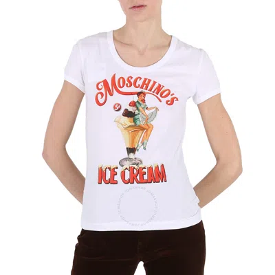 Moschino Ladies White Ice Cream Print Cotton T-shirt