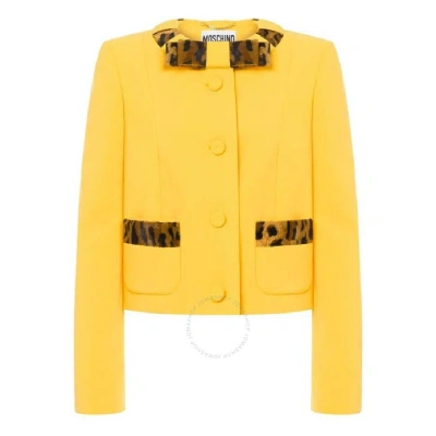 Moschino Ladies Yellow Leopard Print Detail Crepe Blazer