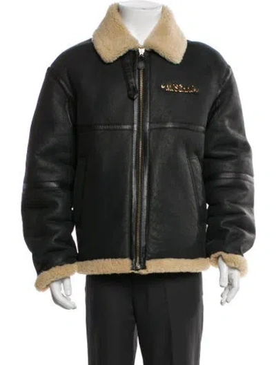 Pre-owned Moschino Lamb Leather Colorblock Pattern Puffer Coat In Black