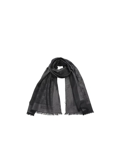 Moschino Lamé Logo-jacquard Scarf In Black