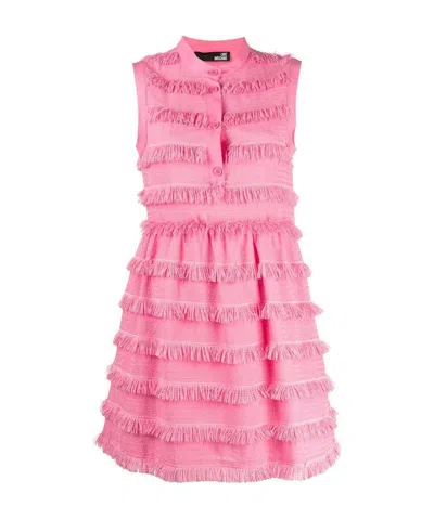 Moschino Laminated Sleeveless Medium Length Dress In Pink