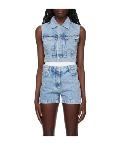 Moschino Lapel Denim Vest In Blue