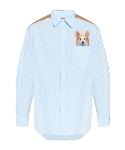 Moschino Lapel Long Sleeve Shirt In Blue