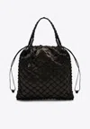 Moschino Large Brown Nappa Handbag With Woven Handle In Brown