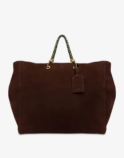 Moschino Large Braided Cord Suede Shopper In Brown
