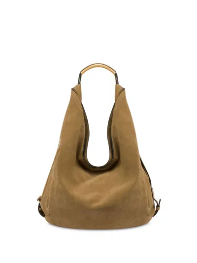 Moschino Large Handle Me Shoulder Bag In 104 Beige Cow Suede